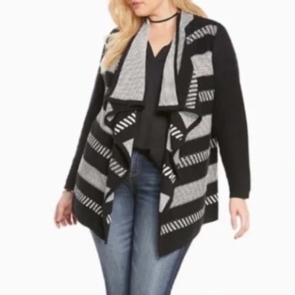 Torrid Striped Draped Open Front Sweater Cardigan Size 3